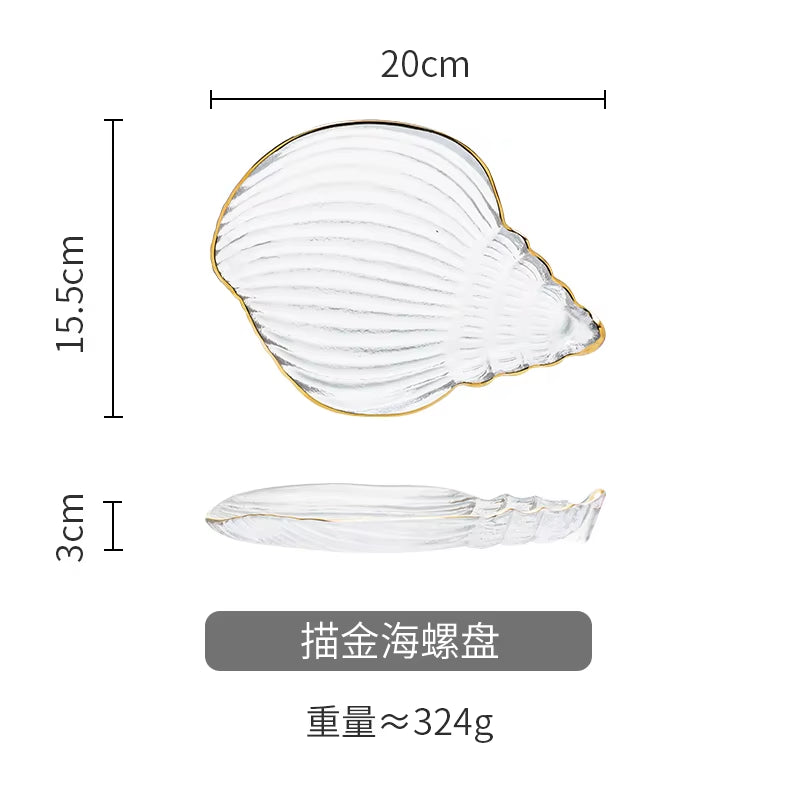 Small Glass Plates and Bowls Set with Glod Rim, Nordic Ocean Dessert Fruit Plate, Jewelry Storage Tray, Decorative Trinket Dish