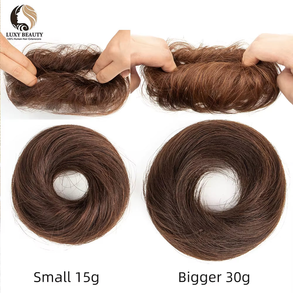 Human Hair Buns Ponytail Hairpiece Brazilian Hair Pieces Bun for Women Scrunchies Updos Donut Chignon 100% Human Hair Extensions