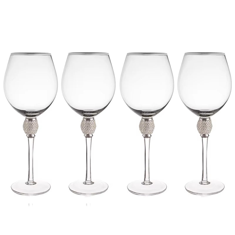 4/2Pcs Creative Silver Rimmed Wine Glasses Set Diamond Glass Cup Cocktail Glass Champagne Cup Bar Party Long Stem Wedding Goblet