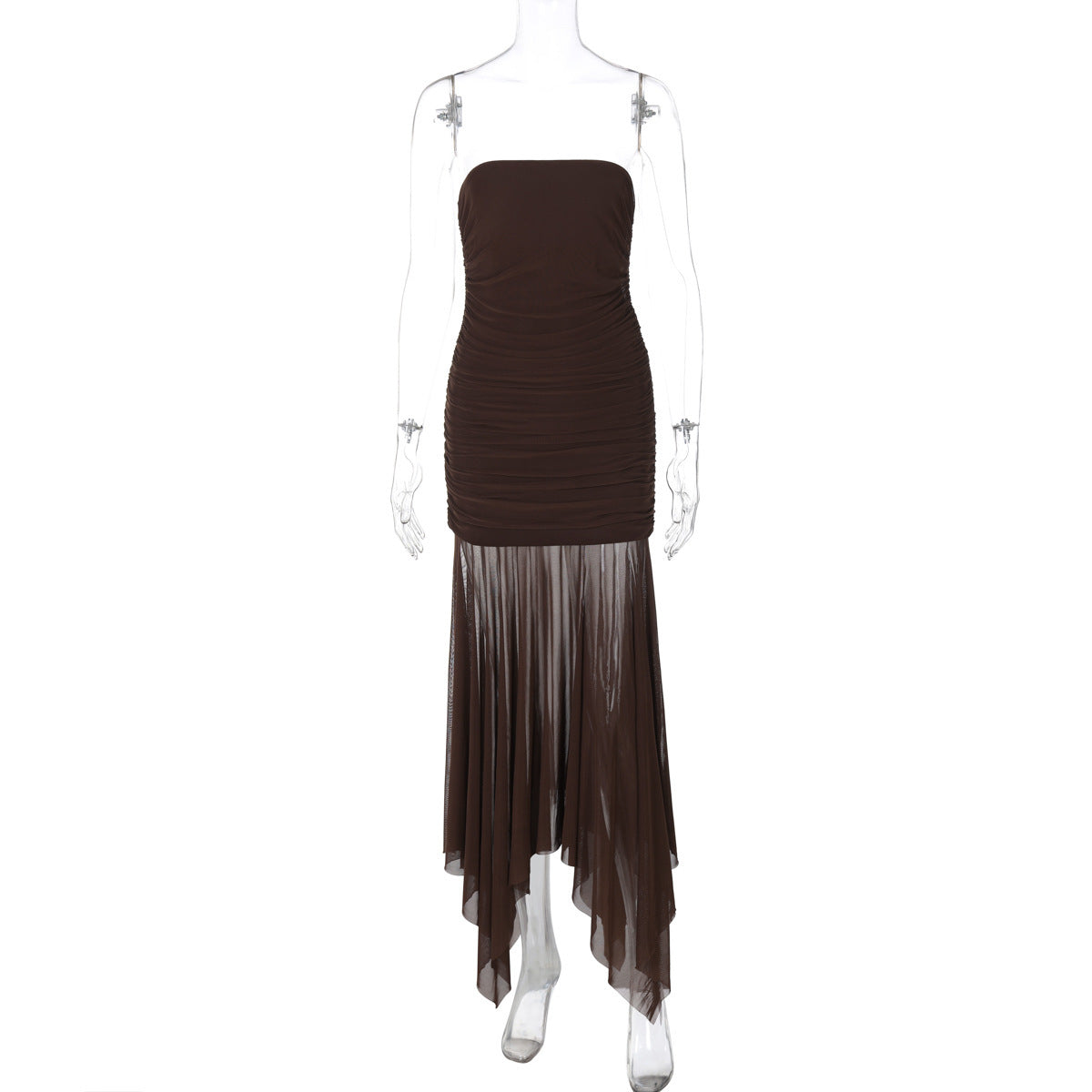 Tube Top Sleeveless Pleated Stitching Voile Long Dress
