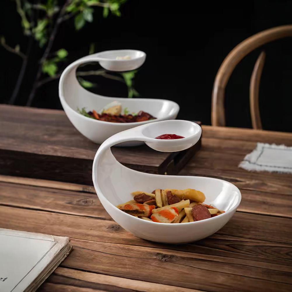 Creative Double-layer Ceramic White Irregular Fruit Bowl