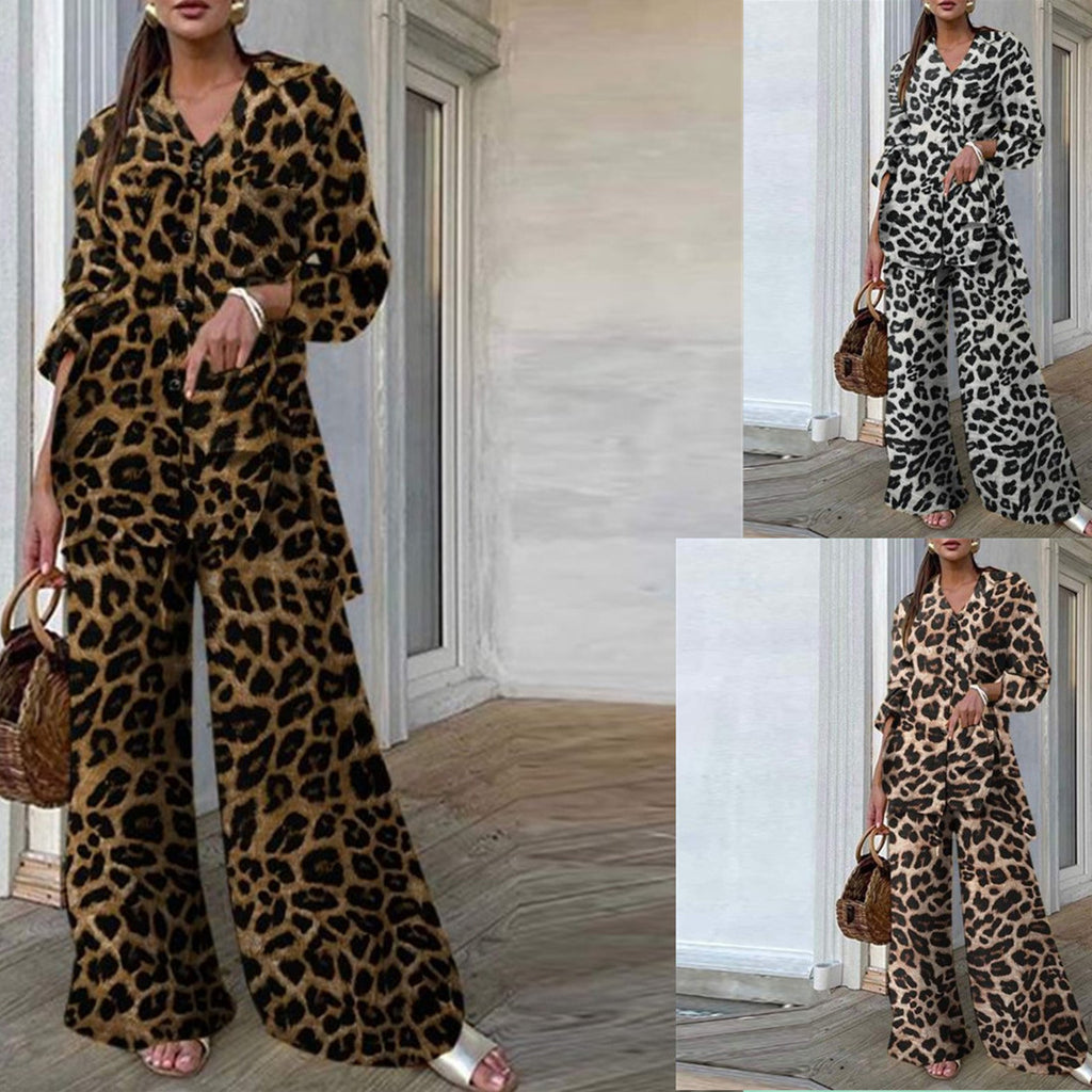 Leopard Print Pants Casual Loose Suit