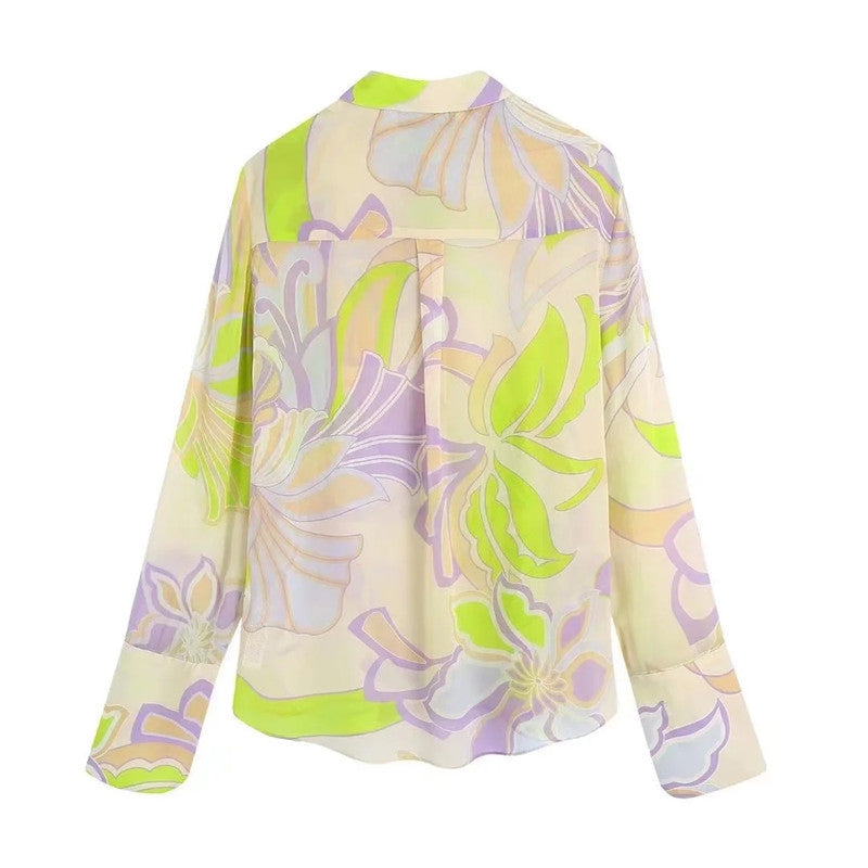 Spring And Summer Women's French Retro And Fashion All-matching Printed Shirt Straight-leg Trousers Suit