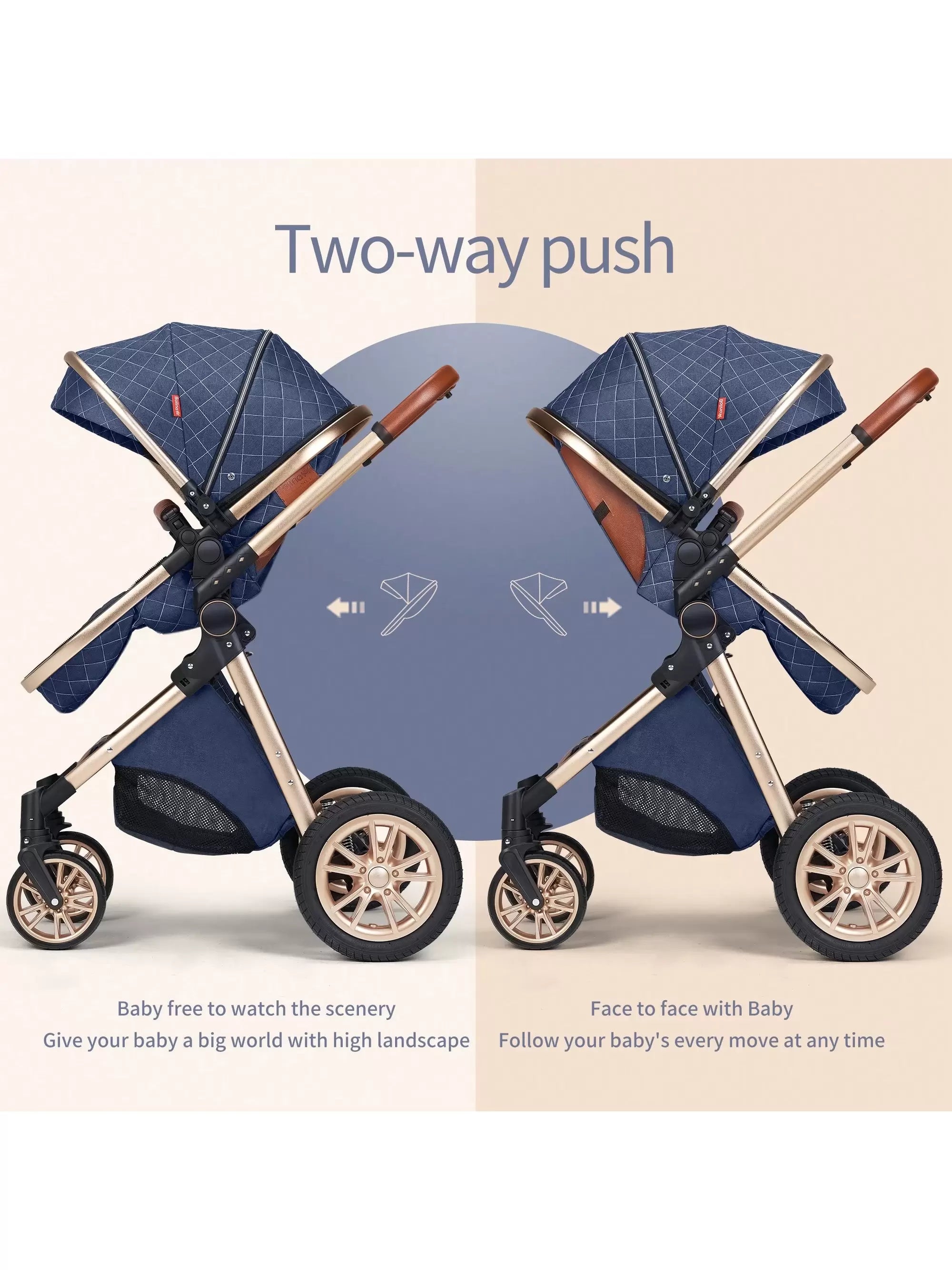 B.CHILDHOOD Baby Stroller Travel System Combo Set, Infant High Landscape Pram, Foldable Reversible Portable Stroller, Newborn Pushchair Buggy, Reclining Baby Carriage