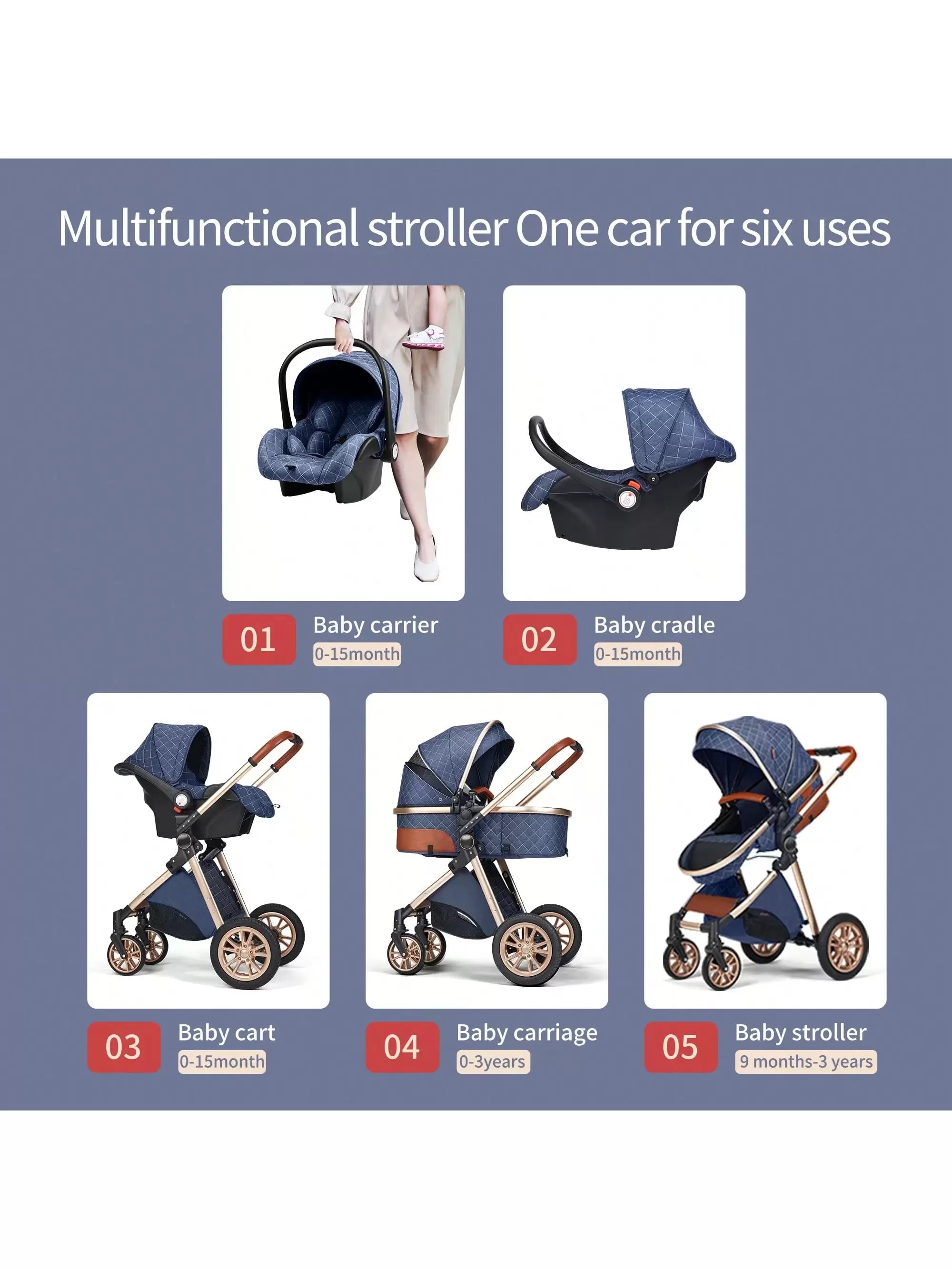 B.CHILDHOOD Baby Stroller Travel System Combo Set, Infant High Landscape Pram, Foldable Reversible Portable Stroller, Newborn Pushchair Buggy, Reclining Baby Carriage