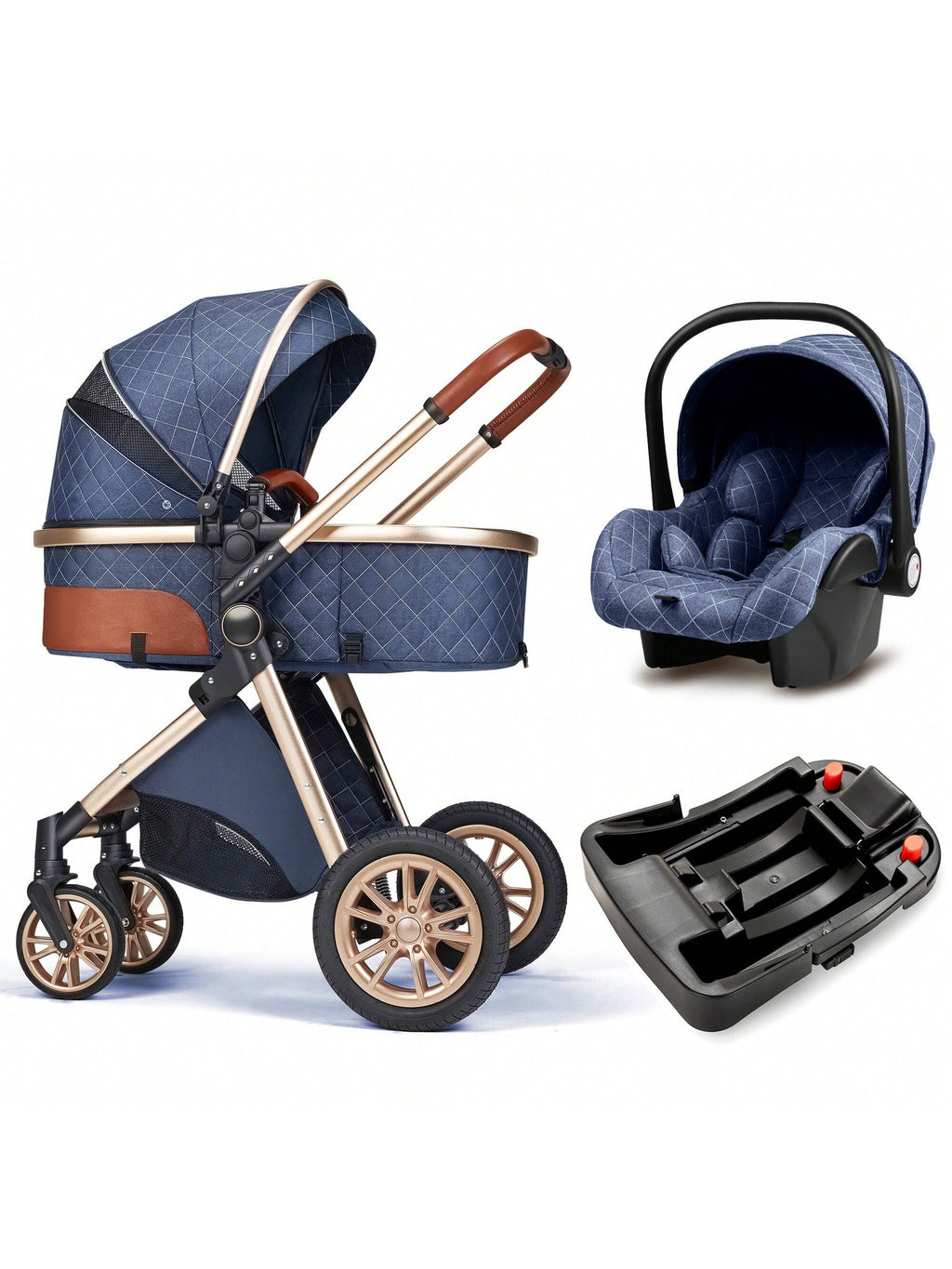 B.CHILDHOOD Baby Stroller Travel System Combo Set, Infant High Landscape Pram, Foldable Reversible Portable Stroller, Newborn Pushchair Buggy, Reclining Baby Carriage