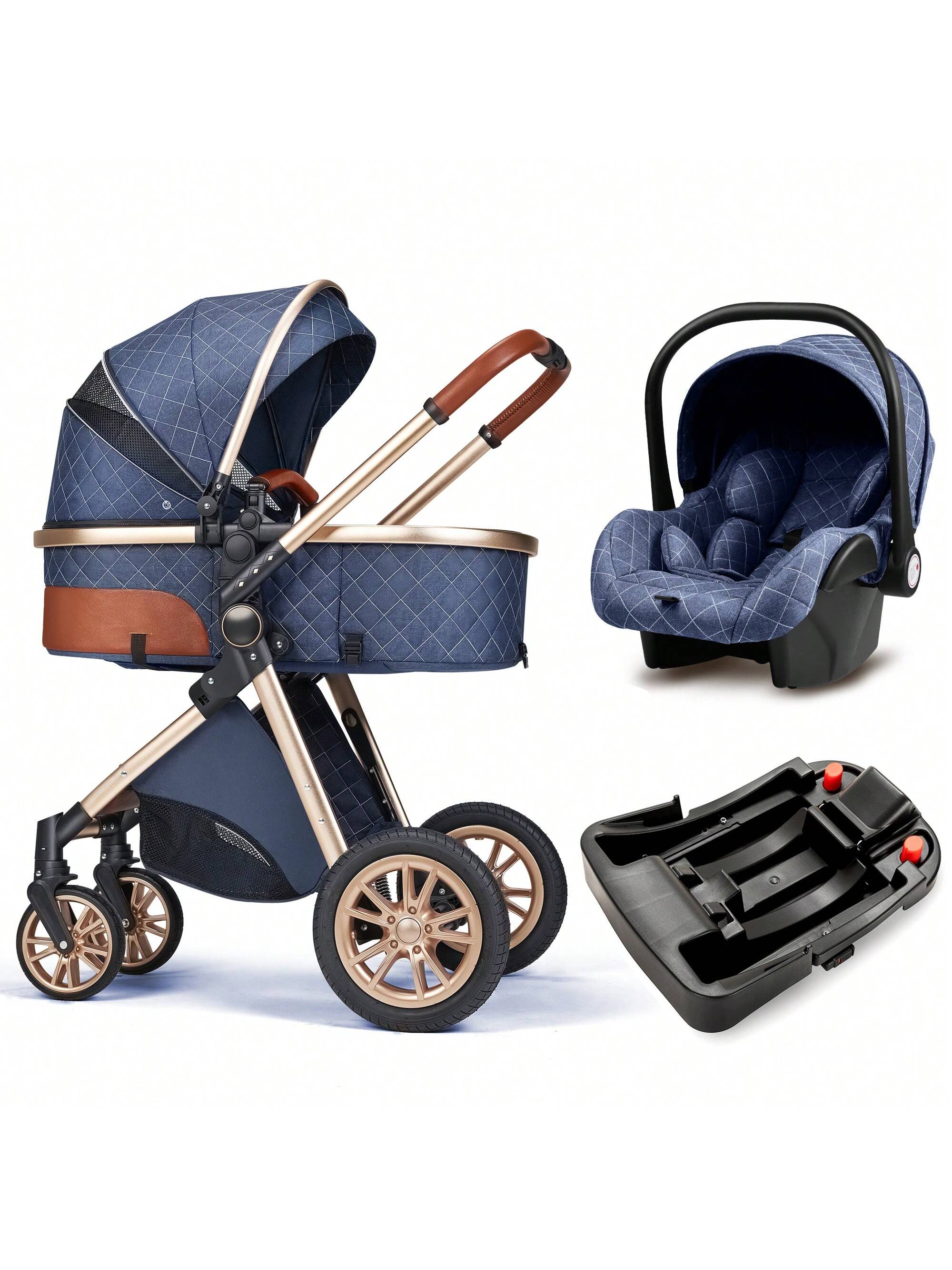 B.CHILDHOOD Baby Stroller Travel System Combo Set, Infant High Landscape Pram, Foldable Reversible Portable Stroller, Newborn Pushchair Buggy, Reclining Baby Carriage