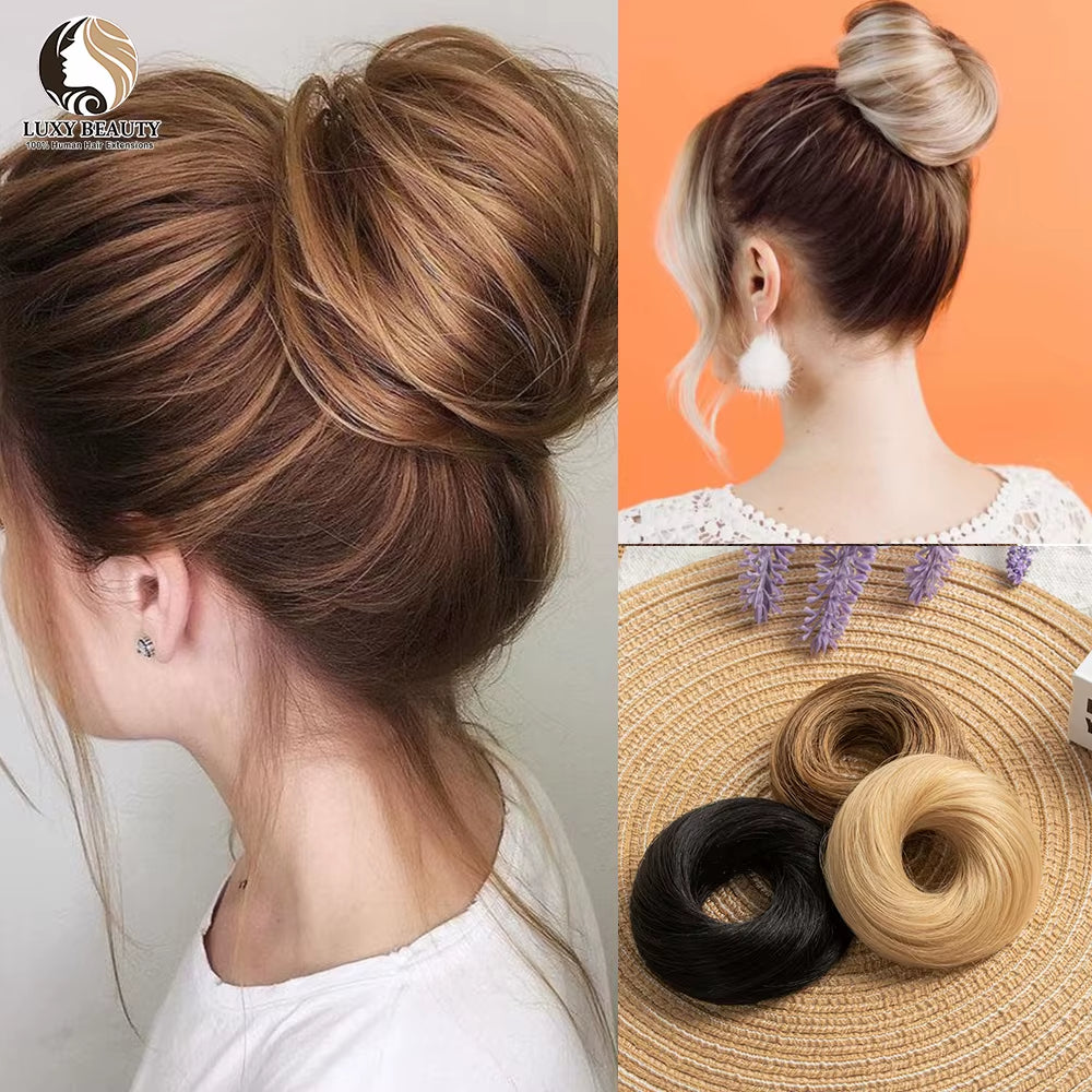 Human Hair Buns Ponytail Hairpiece Brazilian Hair Pieces Bun for Women Scrunchies Updos Donut Chignon 100% Human Hair Extensions