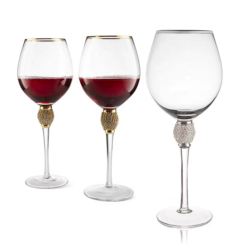 4/2Pcs Creative Silver Rimmed Wine Glasses Set Diamond Glass Cup Cocktail Glass Champagne Cup Bar Party Long Stem Wedding Goblet