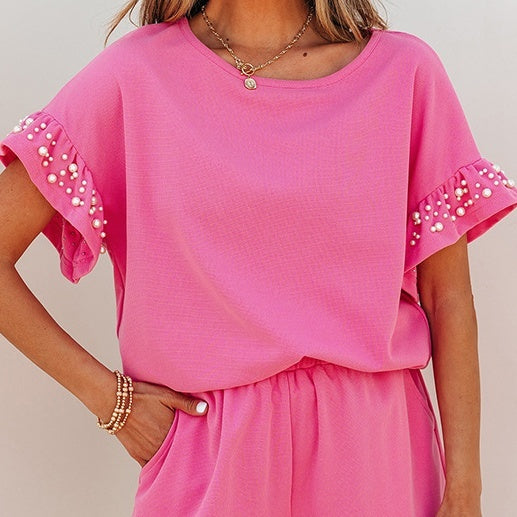 Summer New Solid Color Short-sleeved Shorts Two-piece Set