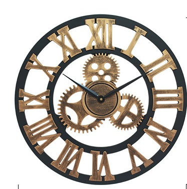 European Style Gear Wall Clock Creative Industrial Style Wooden Stereo Clock
