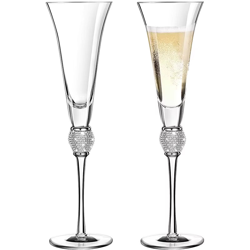 4/2Pcs Creative Silver Rimmed Wine Glasses Set Diamond Glass Cup Cocktail Glass Champagne Cup Bar Party Long Stem Wedding Goblet