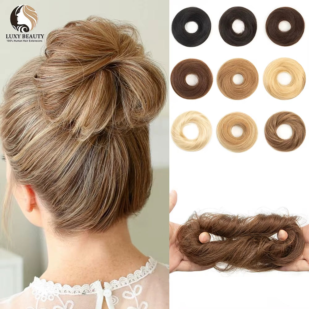 Human Hair Buns Ponytail Hairpiece Brazilian Hair Pieces Bun for Women Scrunchies Updos Donut Chignon 100% Human Hair Extensions