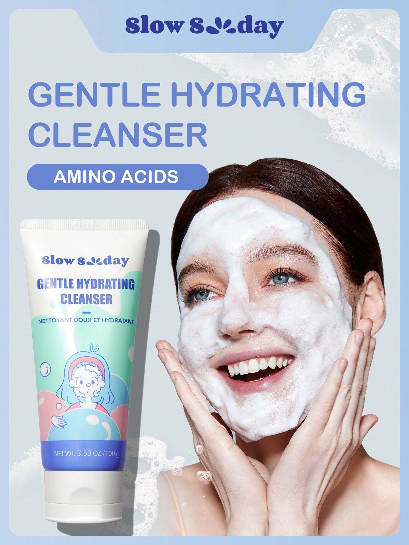 SLOWSUNDAYTM Hydrating Gentle Face Cleanser, Daily Facial Cleanser with Niacinamide for Sensitive Skin, Moisturizing Face Wash for Normal to Dry Skin, Fragrance Free