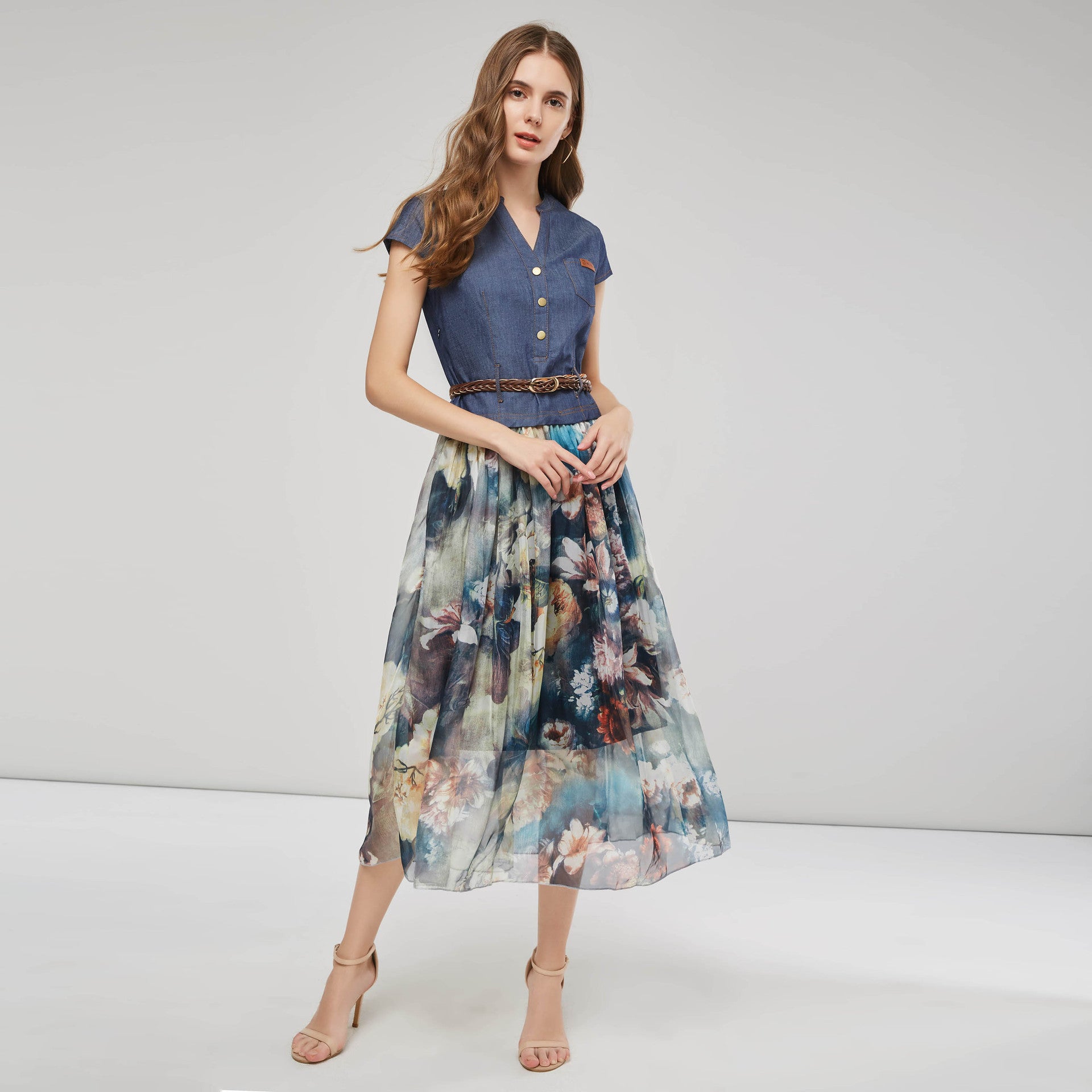 Women's Dress Denim Printing V-neck
