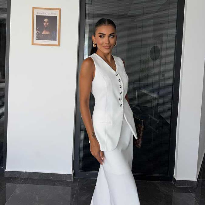 Summer New European And American Slim Single-breasted Vest High Waist Skirt Two-piece Set