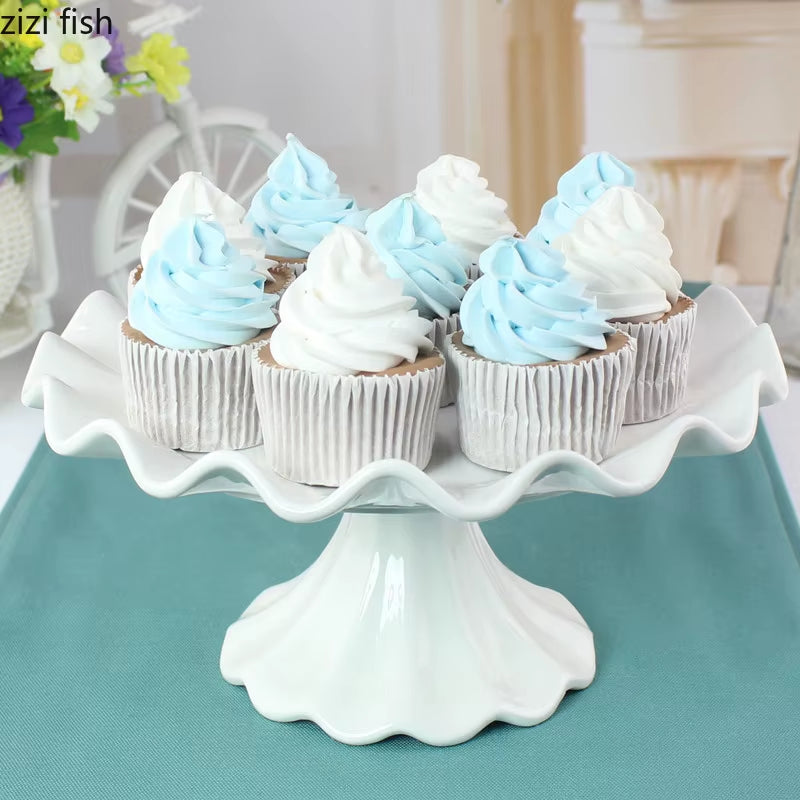European Ceramic Wave-Shaped Dessert Pastry Tray High-Foot Cake Stand Porcelain Household Fruit Dessert Tray Home Decoration New