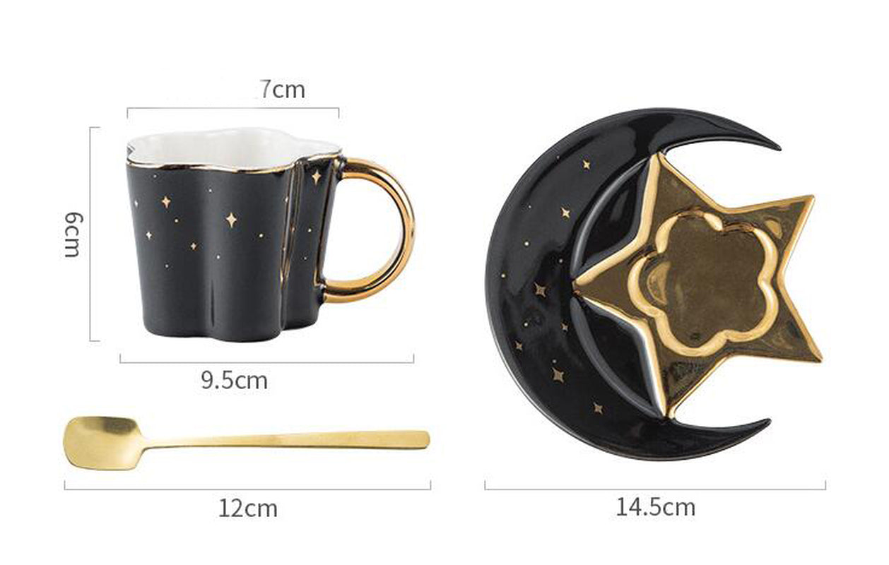 Creative Ceramic Cup with Star and Moon Saucer