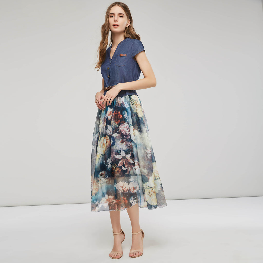 Women's Dress Denim Printing V-neck