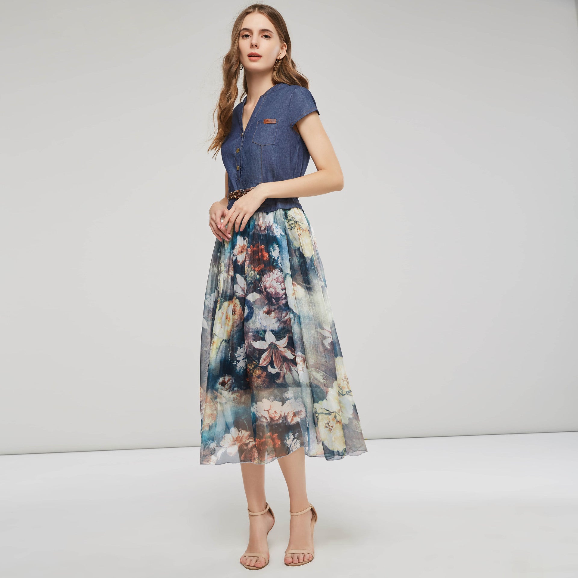 Women's Dress Denim Printing V-neck
