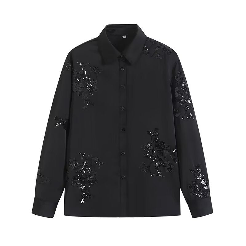 Spring Summer Women's Wear Shirt Outfit Beads Decoration Top High Waist Pants