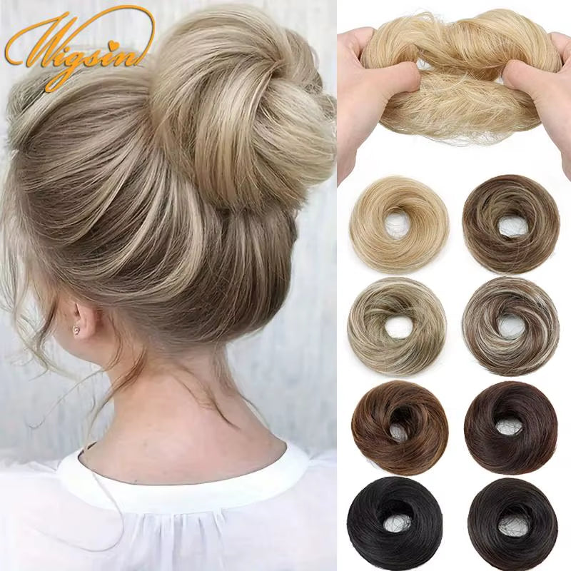 Synthetic Messy Dount Hair Buns Updo Chignon with Elastic Hair Exension for Women Daily Lazy Hair Accessories