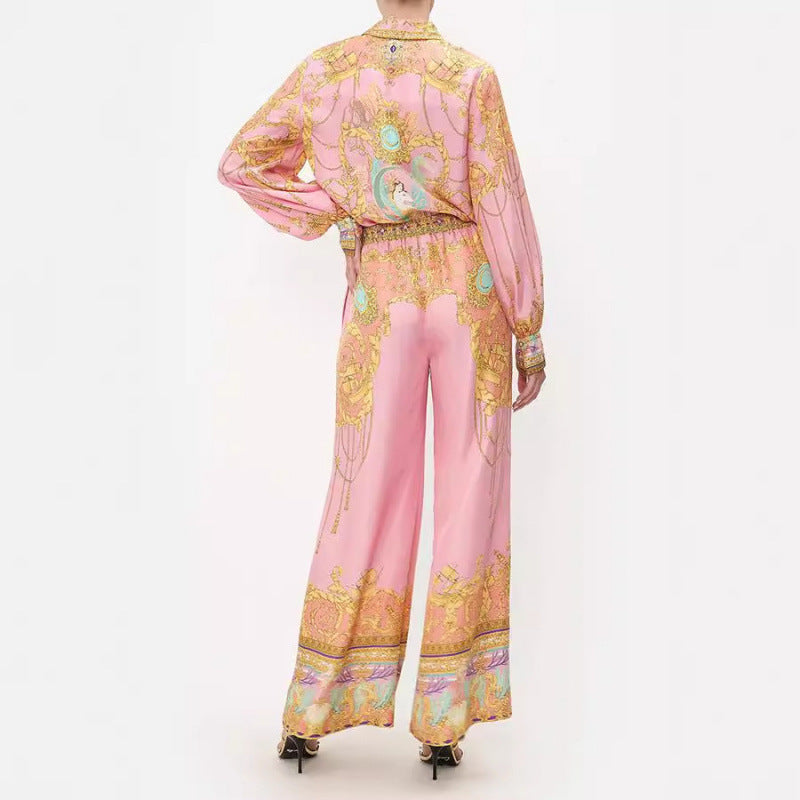 Casual Long-sleeved Printed Shirt And Trousers Two-piece Set