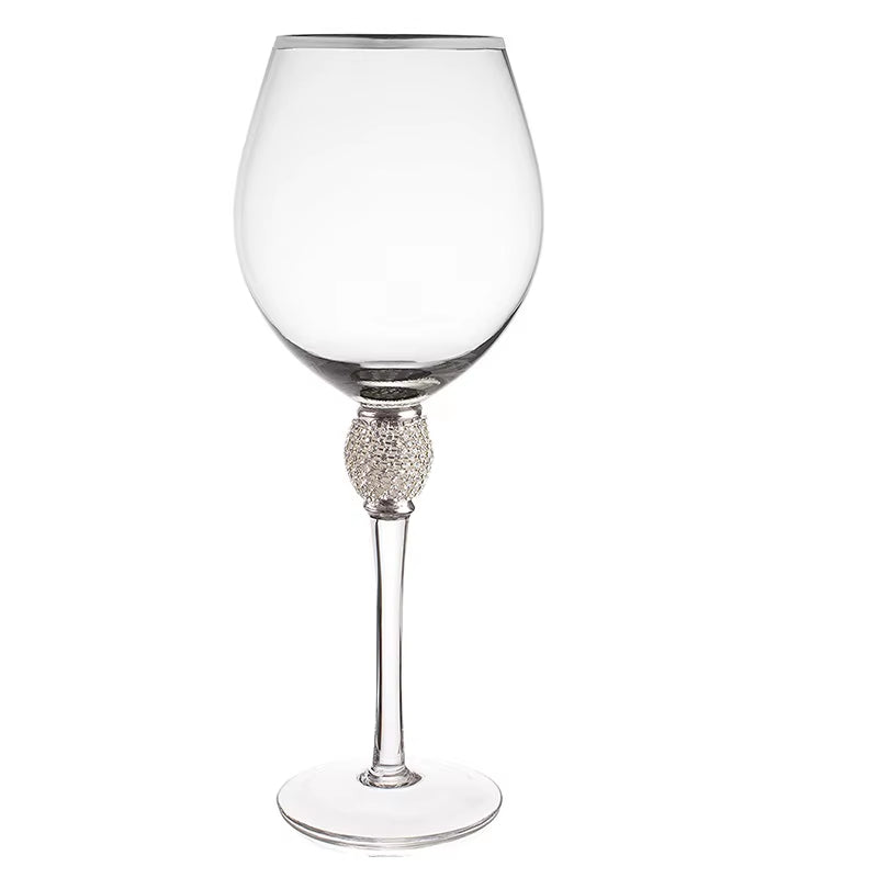 4/2Pcs Creative Silver Rimmed Wine Glasses Set Diamond Glass Cup Cocktail Glass Champagne Cup Bar Party Long Stem Wedding Goblet