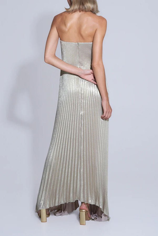 Tube Top Pleated Oversized Hem Dress