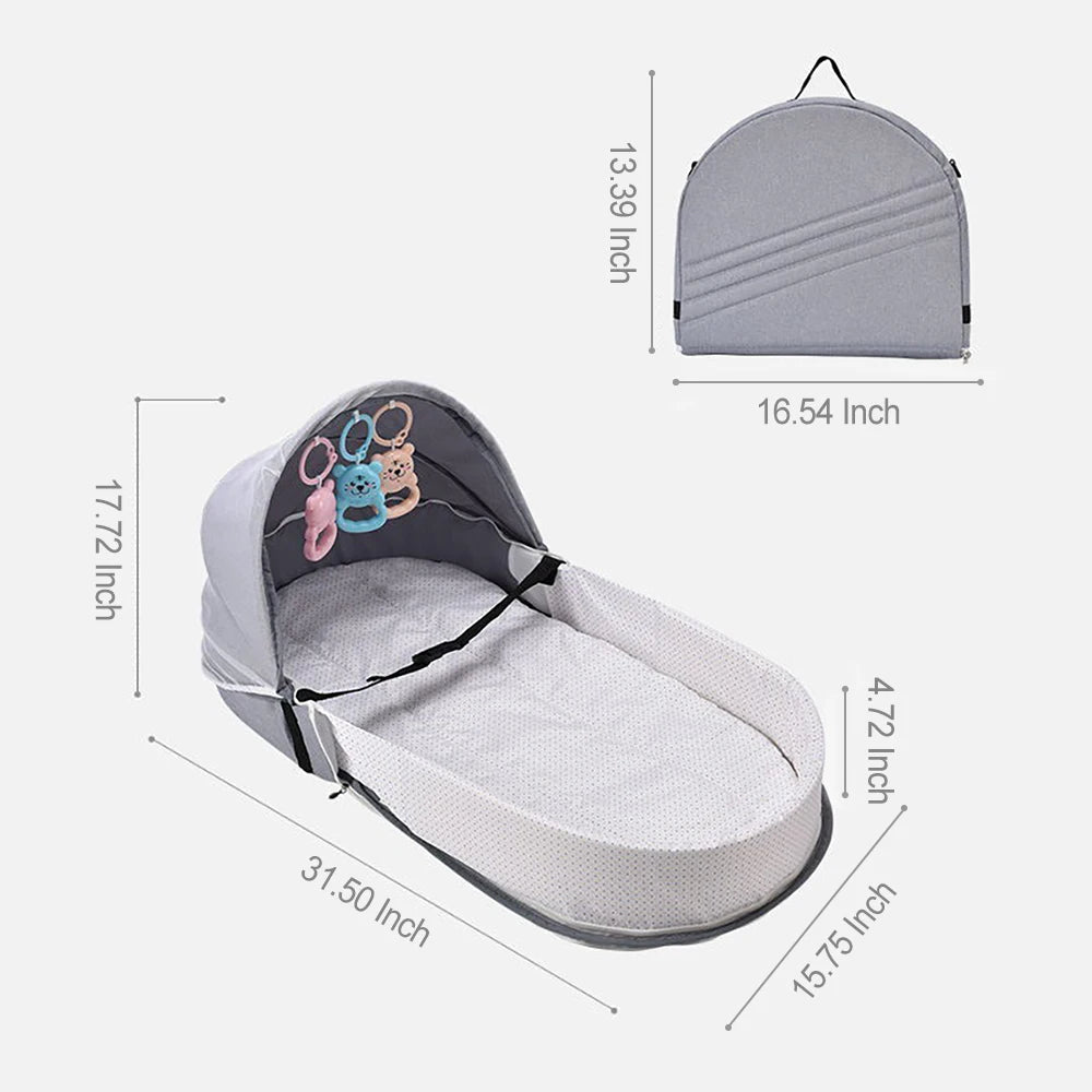 Portable Foldable Baby Crib with Mosquito Net Travel Backpack Playpen for Newborns 2-12 Months Multi-Function Baby Bed with Toys