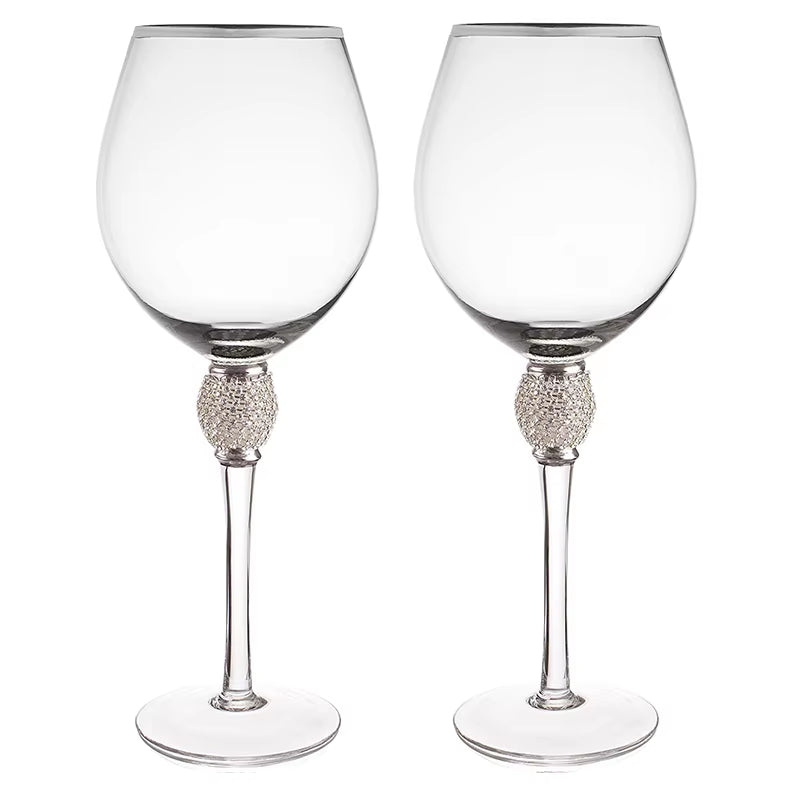 4/2Pcs Creative Silver Rimmed Wine Glasses Set Diamond Glass Cup Cocktail Glass Champagne Cup Bar Party Long Stem Wedding Goblet