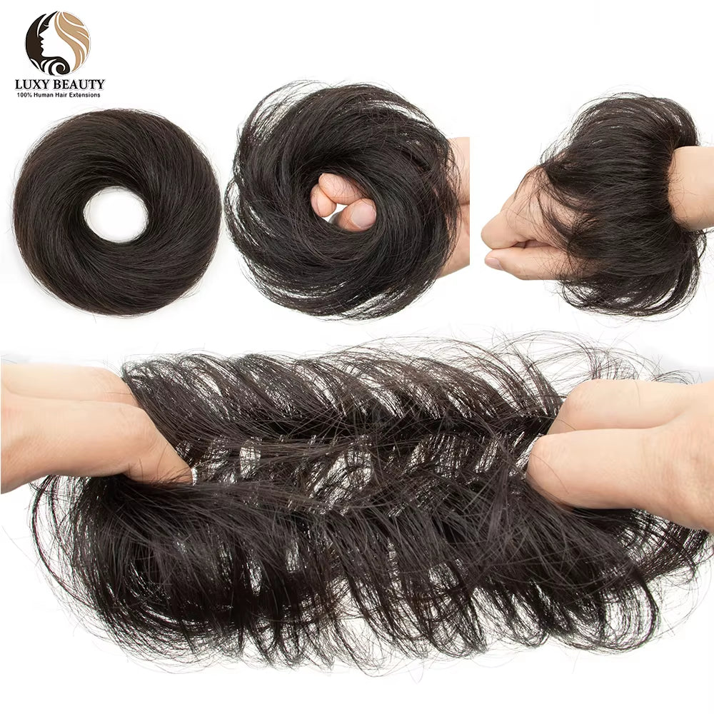 Human Hair Buns Ponytail Hairpiece Brazilian Hair Pieces Bun for Women Scrunchies Updos Donut Chignon 100% Human Hair Extensions
