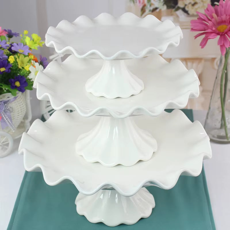 European Ceramic Wave-Shaped Dessert Pastry Tray High-Foot Cake Stand Porcelain Household Fruit Dessert Tray Home Decoration New
