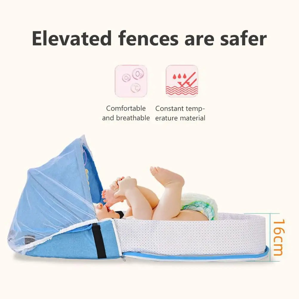 Portable Foldable Baby Crib with Mosquito Net Travel Backpack Playpen for Newborns 2-12 Months Multi-Function Baby Bed with Toys