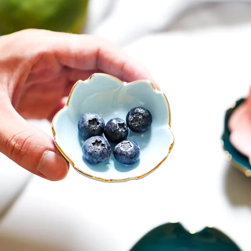 1Pcs Sakura Ceramic Seasoning Dipping Bowl Cherry Blossom Trinket Plate Sauce Porcelain Sauce Dish Plate for Condiment Kitchen