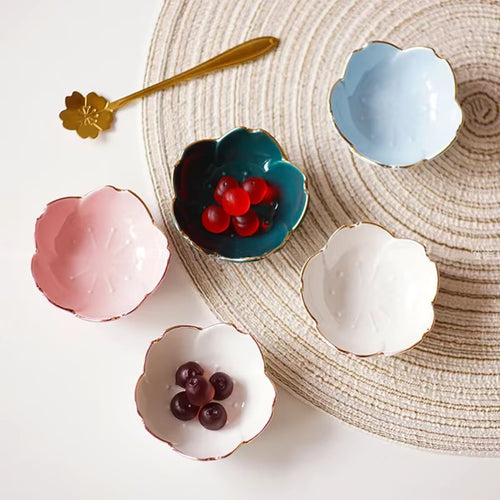 1Pcs Sakura Ceramic Seasoning Dipping Bowl Cherry Blossom Trinket Plate Sauce Porcelain Sauce Dish Plate for Condiment Kitchen