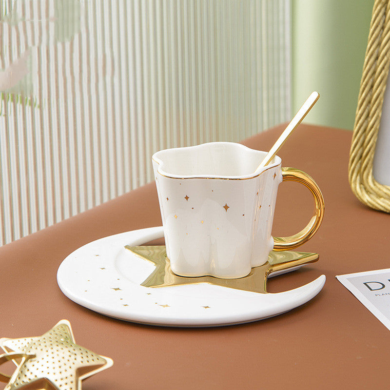 Creative Ceramic Cup with Star and Moon Saucer