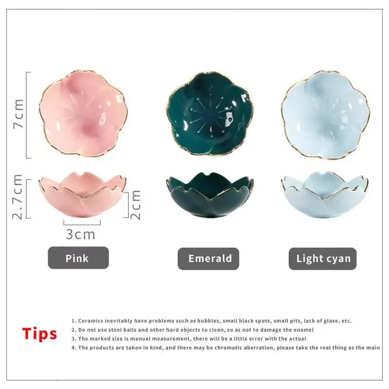 1Pcs Sakura Ceramic Seasoning Dipping Bowl Cherry Blossom Trinket Plate Sauce Porcelain Sauce Dish Plate for Condiment Kitchen