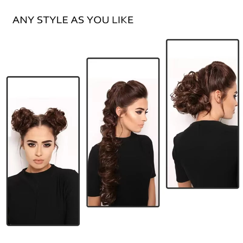 Synthetic Messy Scrunchies Elastic Hair Band Women'S Wavy Hair Buns Long DIY Chignon Black Brown Buns Hairpiece for Women