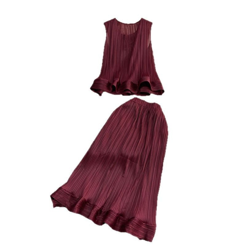Casual Elegance Sleeveless Ruffled Loose Top And Skirt Two-piece Set
