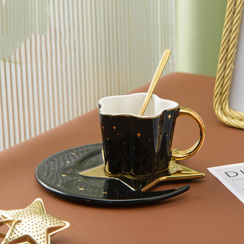 Creative Ceramic Cup with Star and Moon Saucer