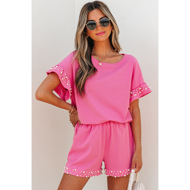 Summer New Solid Color Short-sleeved Shorts Two-piece Set