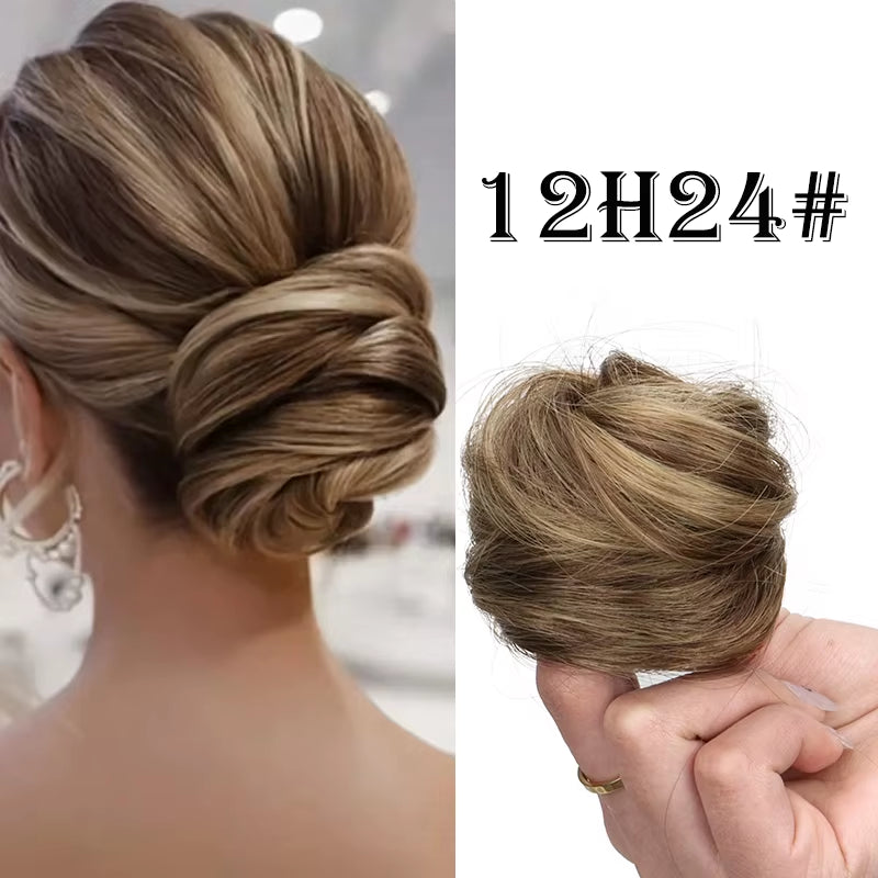 Synthetic Messy Dount Hair Buns Updo Chignon with Elastic Hair Exension for Women Daily Lazy Hair Accessories