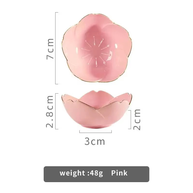 1Pcs Sakura Ceramic Seasoning Dipping Bowl Cherry Blossom Trinket Plate Sauce Porcelain Sauce Dish Plate for Condiment Kitchen