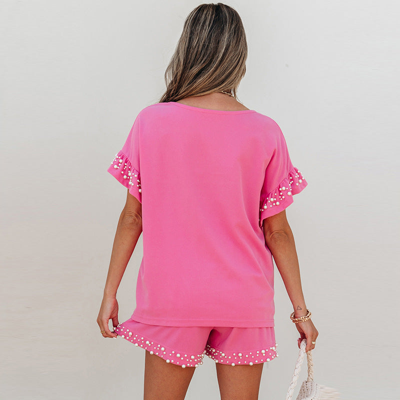 Summer New Solid Color Short-sleeved Shorts Two-piece Set