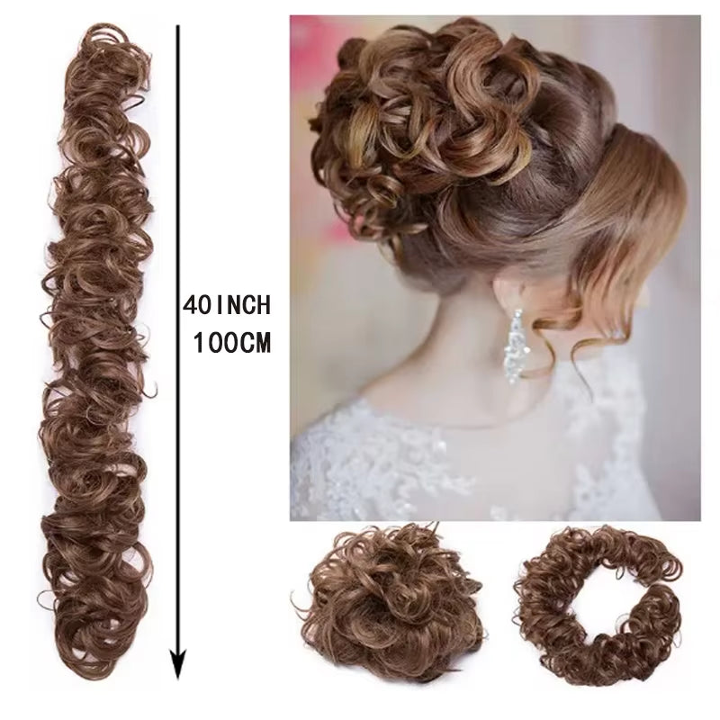 Synthetic Messy Scrunchies Elastic Hair Band Women'S Wavy Hair Buns Long DIY Chignon Black Brown Buns Hairpiece for Women