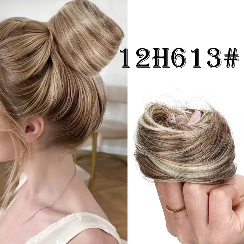 Synthetic Messy Dount Hair Buns Updo Chignon with Elastic Hair Exension for Women Daily Lazy Hair Accessories