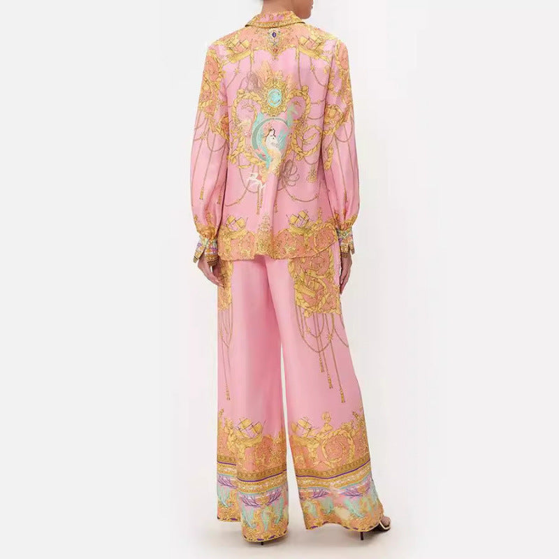 Casual Long-sleeved Printed Shirt And Trousers Two-piece Set