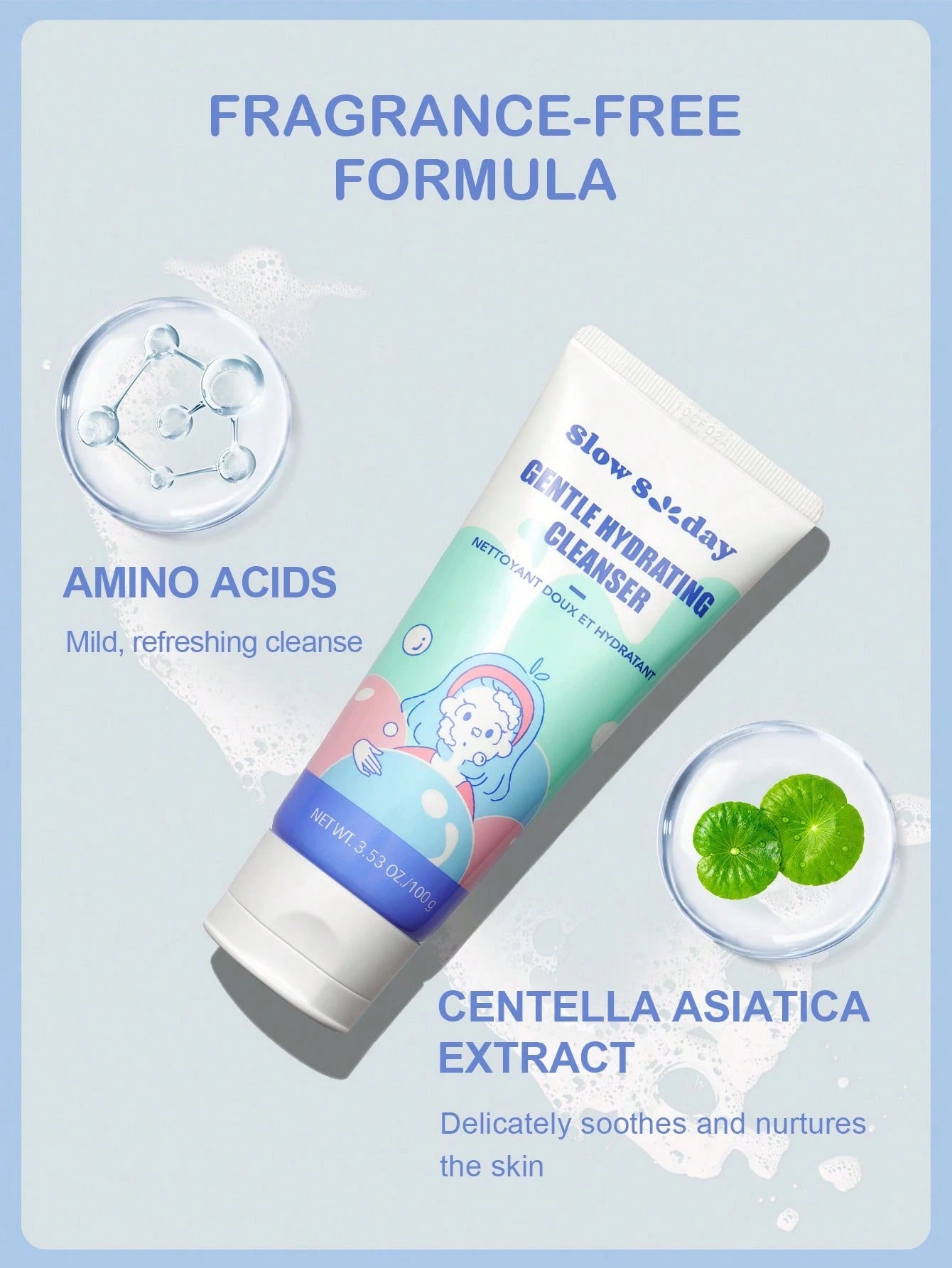 SLOWSUNDAYTM Hydrating Gentle Face Cleanser, Daily Facial Cleanser with Niacinamide for Sensitive Skin, Moisturizing Face Wash for Normal to Dry Skin, Fragrance Free