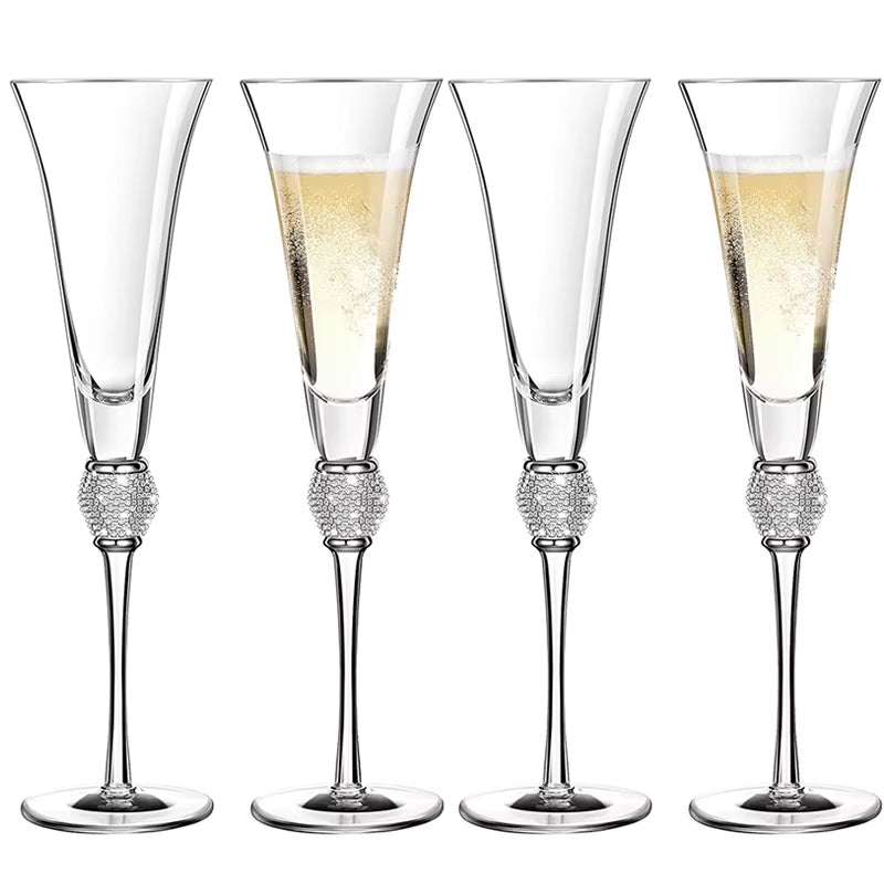 4/2Pcs Creative Silver Rimmed Wine Glasses Set Diamond Glass Cup Cocktail Glass Champagne Cup Bar Party Long Stem Wedding Goblet